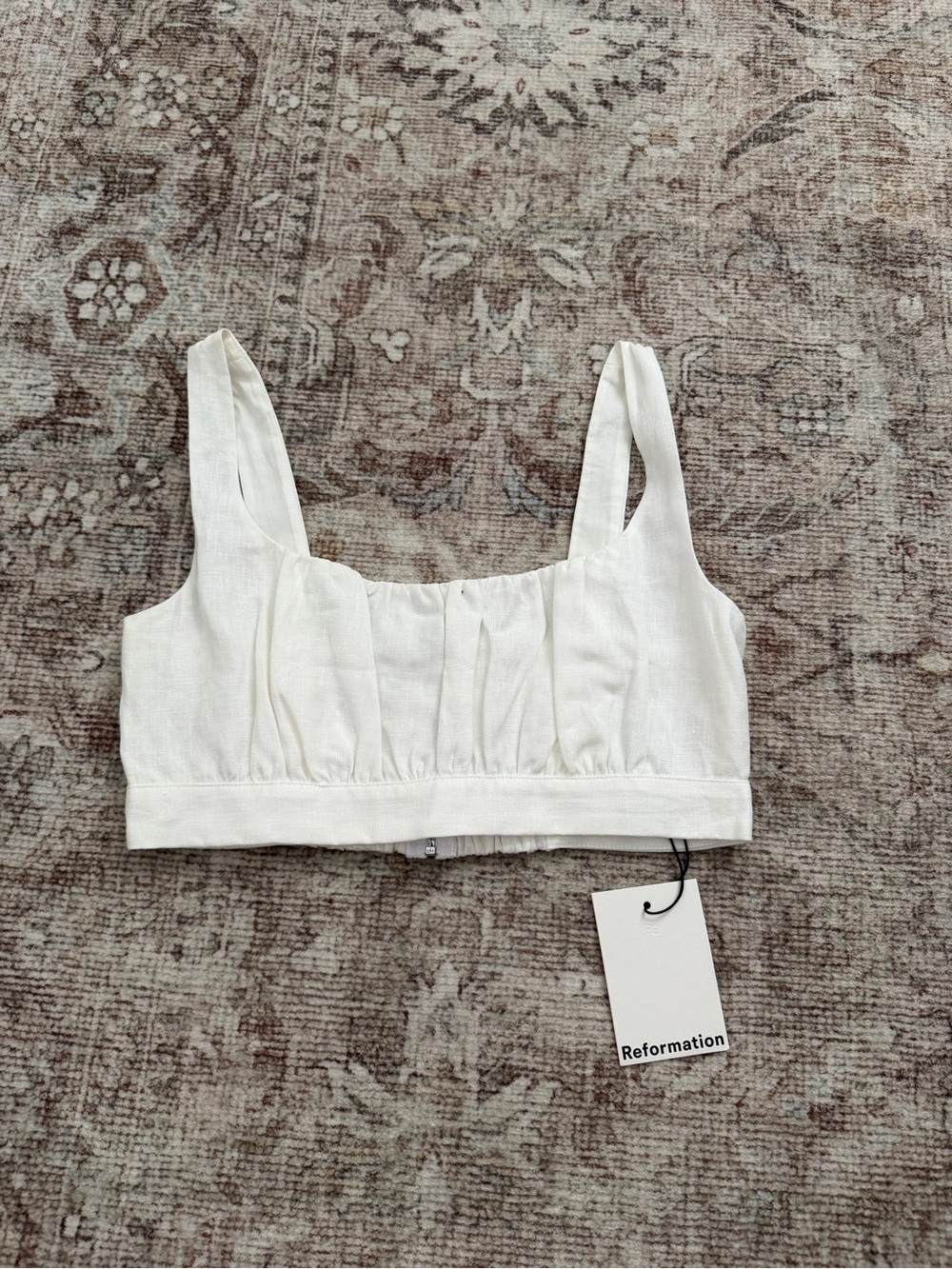 Reformation Ivory Linen-Blend Cropped Tank